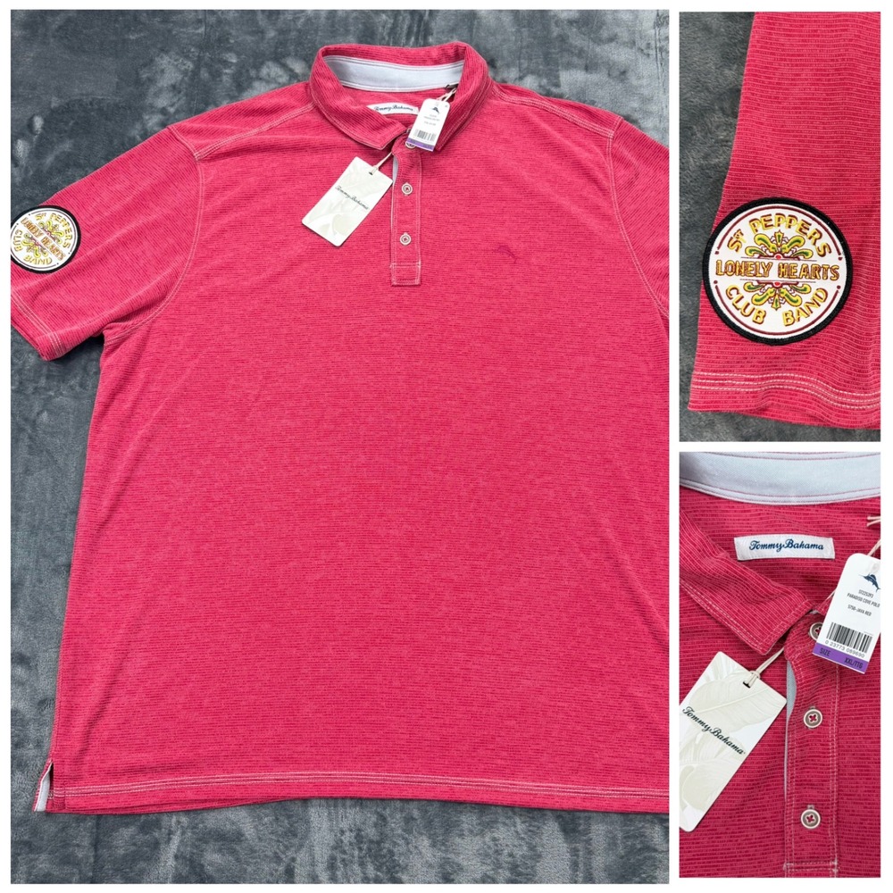 Tommy Bahama Paradiso Cove Polo Java Red Beatles‎ St Peppers Patch XXL